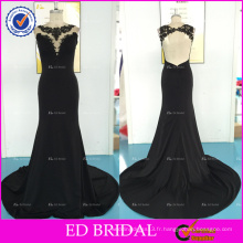 ED Bridal Factory Black Custom Made sans manches en dentelle appliqué Spandex robe de soirée